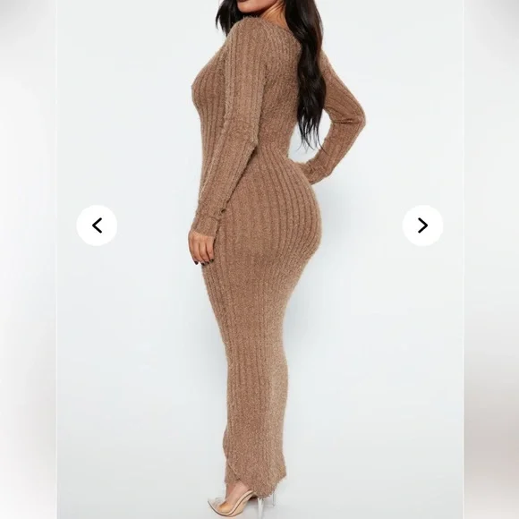 Elegant Brown Knit Maxi Dress - Picture 5 of 6